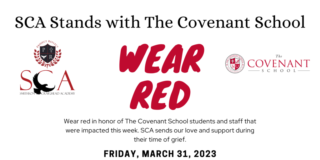 SCA Wears Red March 31, 2023 as we stand with the Covenant School.
